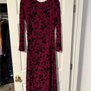 Chic Burgundy Floral Long Sleeve Dress